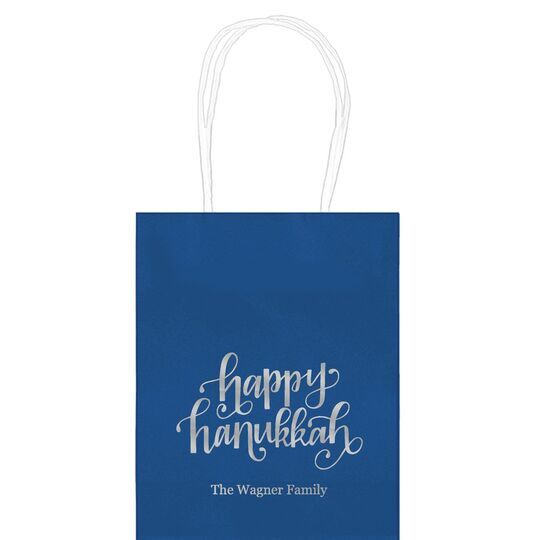 Hand Lettered Happy Hanukkah Mini Twisted Handled Bags